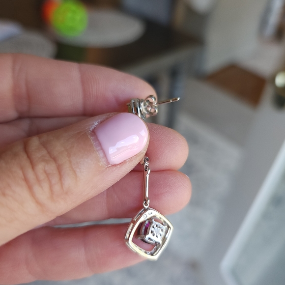 14K White Gold Amethyst, Peridot and Diamond Earrings - Picture 5 of 8